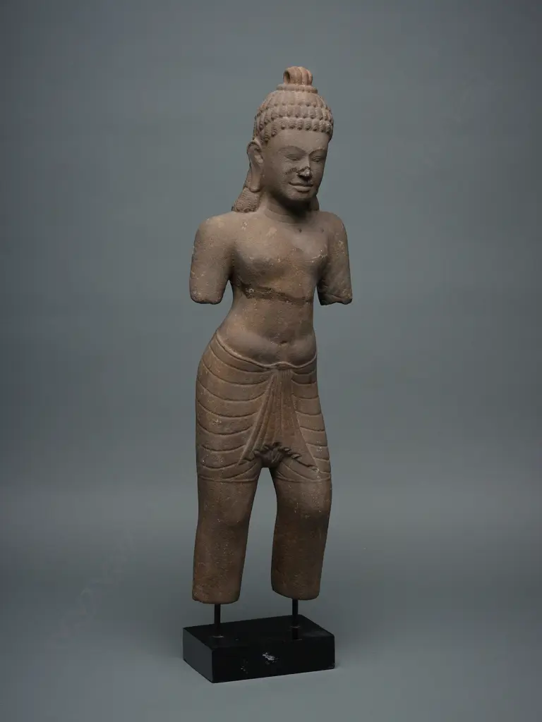 Standing Vishnu - Khmer stone figure fragment with stand, Image 1++